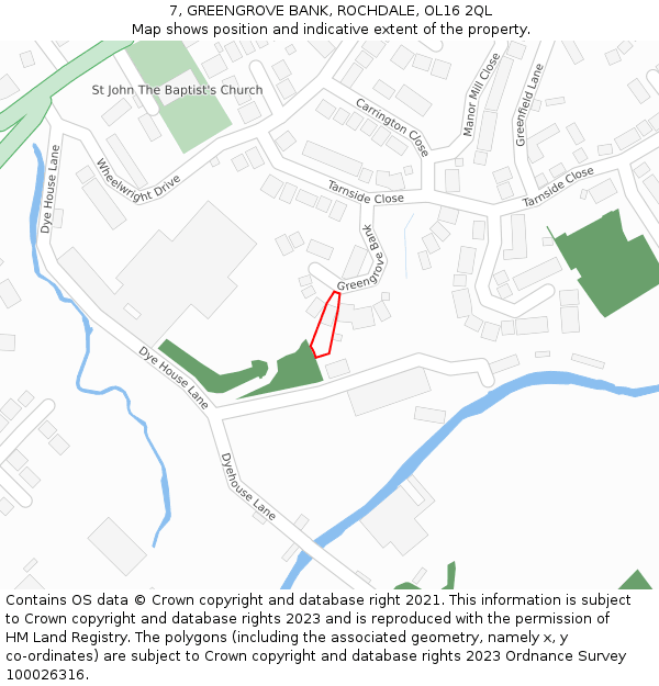 7, GREENGROVE BANK, ROCHDALE, OL16 2QL: Location map and indicative extent of plot
