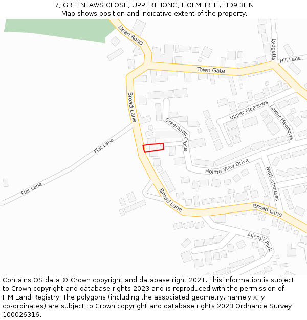 7, GREENLAWS CLOSE, UPPERTHONG, HOLMFIRTH, HD9 3HN: Location map and indicative extent of plot