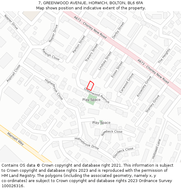 7, GREENWOOD AVENUE, HORWICH, BOLTON, BL6 6FA: Location map and indicative extent of plot
