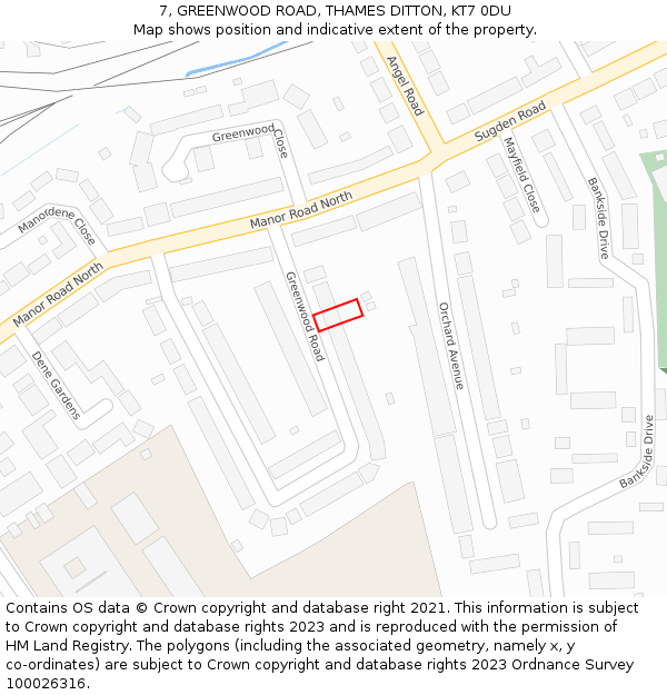 7, GREENWOOD ROAD, THAMES DITTON, KT7 0DU: Location map and indicative extent of plot