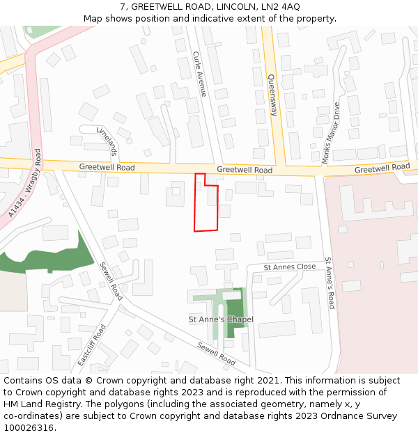 7, GREETWELL ROAD, LINCOLN, LN2 4AQ: Location map and indicative extent of plot