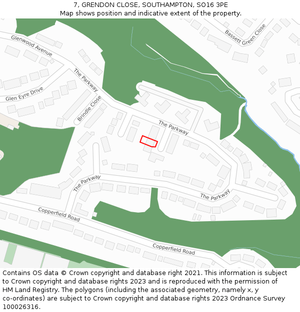 7, GRENDON CLOSE, SOUTHAMPTON, SO16 3PE: Location map and indicative extent of plot