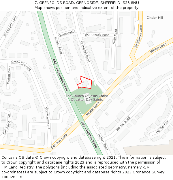 7, GRENFOLDS ROAD, GRENOSIDE, SHEFFIELD, S35 8NU: Location map and indicative extent of plot