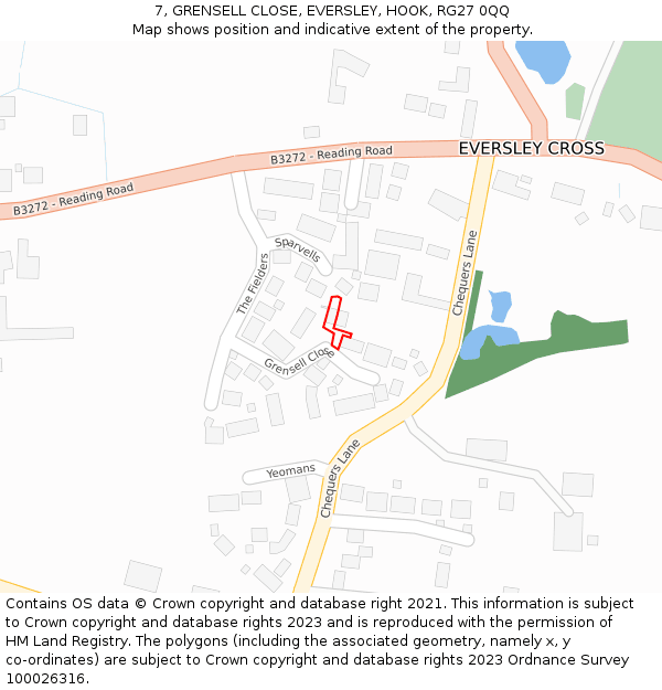 7, GRENSELL CLOSE, EVERSLEY, HOOK, RG27 0QQ: Location map and indicative extent of plot