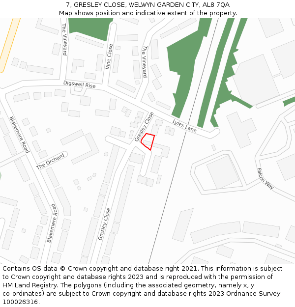 7, GRESLEY CLOSE, WELWYN GARDEN CITY, AL8 7QA: Location map and indicative extent of plot