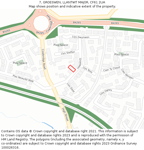 7, GROESWEN, LLANTWIT MAJOR, CF61 2UA: Location map and indicative extent of plot