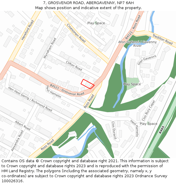 7, GROSVENOR ROAD, ABERGAVENNY, NP7 6AH: Location map and indicative extent of plot