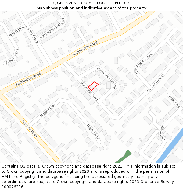 7, GROSVENOR ROAD, LOUTH, LN11 0BE: Location map and indicative extent of plot
