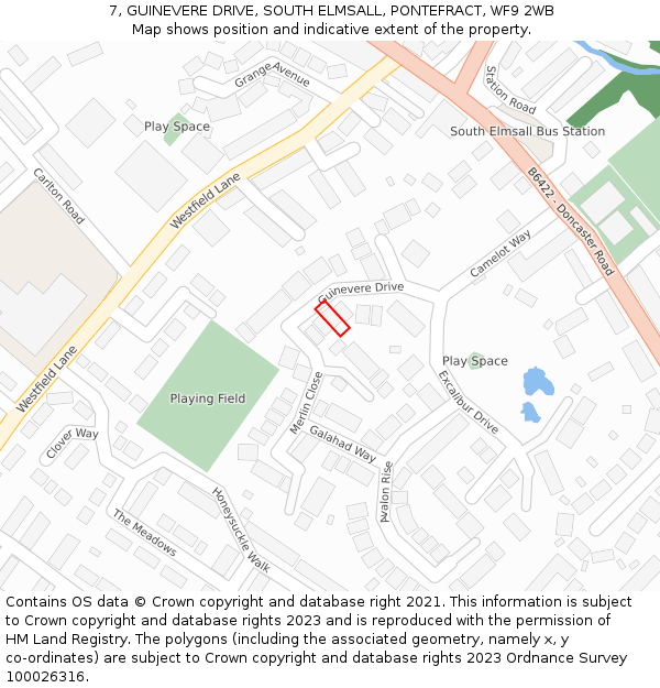 7, GUINEVERE DRIVE, SOUTH ELMSALL, PONTEFRACT, WF9 2WB: Location map and indicative extent of plot