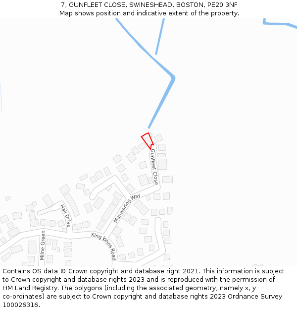 7, GUNFLEET CLOSE, SWINESHEAD, BOSTON, PE20 3NF: Location map and indicative extent of plot