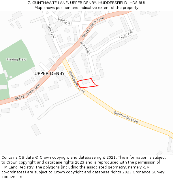 7, GUNTHWAITE LANE, UPPER DENBY, HUDDERSFIELD, HD8 8UL: Location map and indicative extent of plot