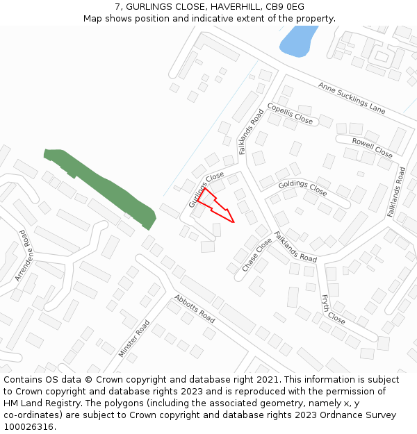 7, GURLINGS CLOSE, HAVERHILL, CB9 0EG: Location map and indicative extent of plot