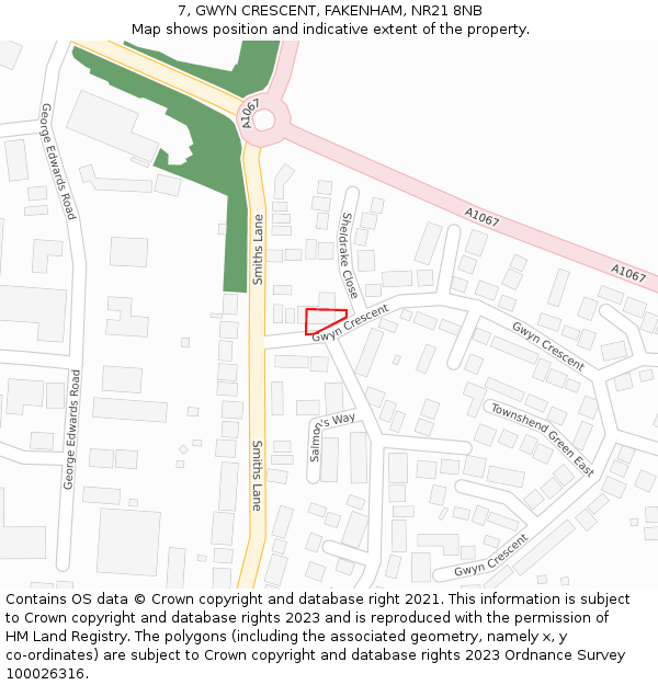7, GWYN CRESCENT, FAKENHAM, NR21 8NB: Location map and indicative extent of plot