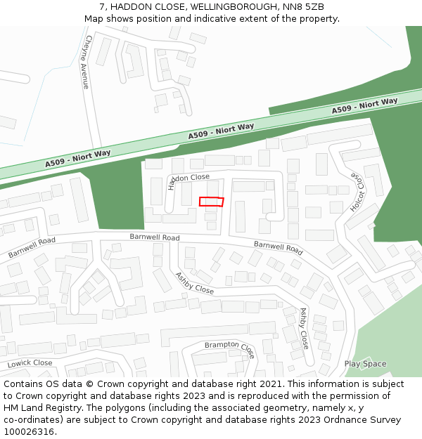 7, HADDON CLOSE, WELLINGBOROUGH, NN8 5ZB: Location map and indicative extent of plot
