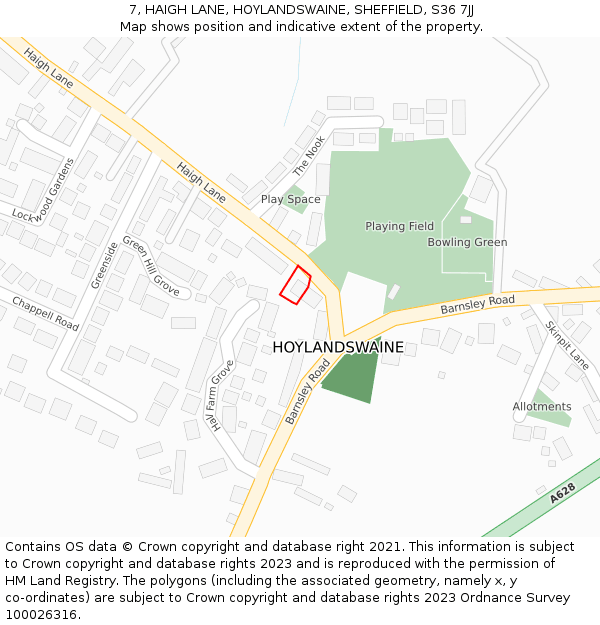 7, HAIGH LANE, HOYLANDSWAINE, SHEFFIELD, S36 7JJ: Location map and indicative extent of plot
