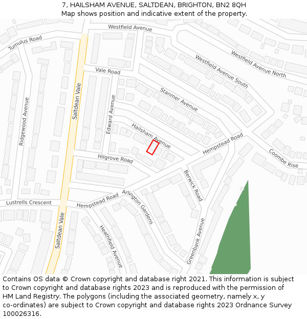 7, HAILSHAM AVENUE, SALTDEAN, BRIGHTON, BN2 8QH: Location map and indicative extent of plot