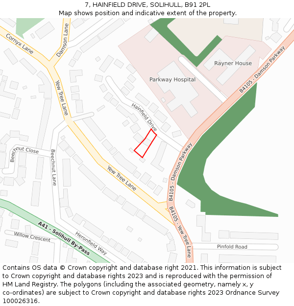 7, HAINFIELD DRIVE, SOLIHULL, B91 2PL: Location map and indicative extent of plot