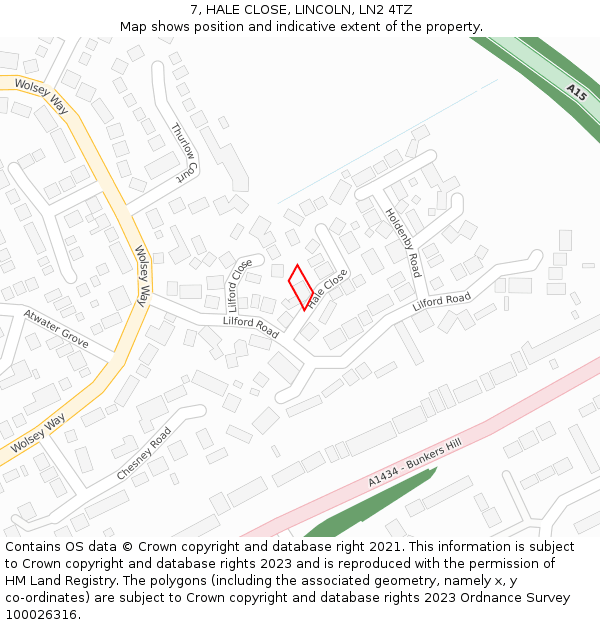 7, HALE CLOSE, LINCOLN, LN2 4TZ: Location map and indicative extent of plot