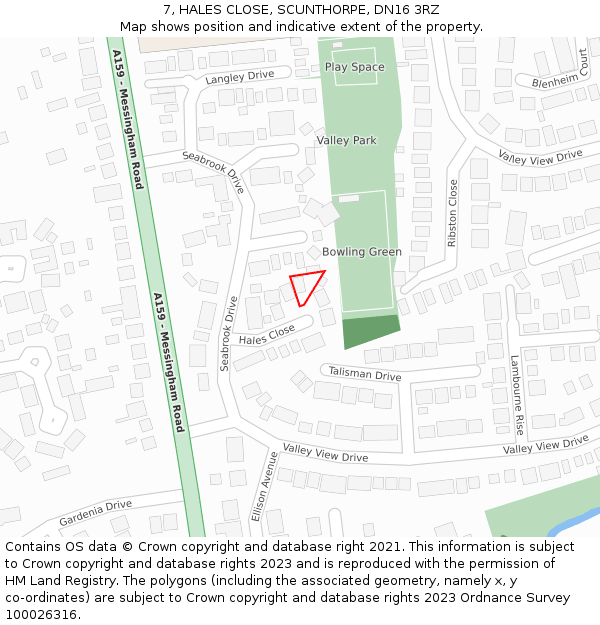 7, HALES CLOSE, SCUNTHORPE, DN16 3RZ: Location map and indicative extent of plot