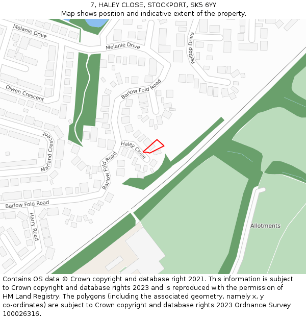 7, HALEY CLOSE, STOCKPORT, SK5 6YY: Location map and indicative extent of plot