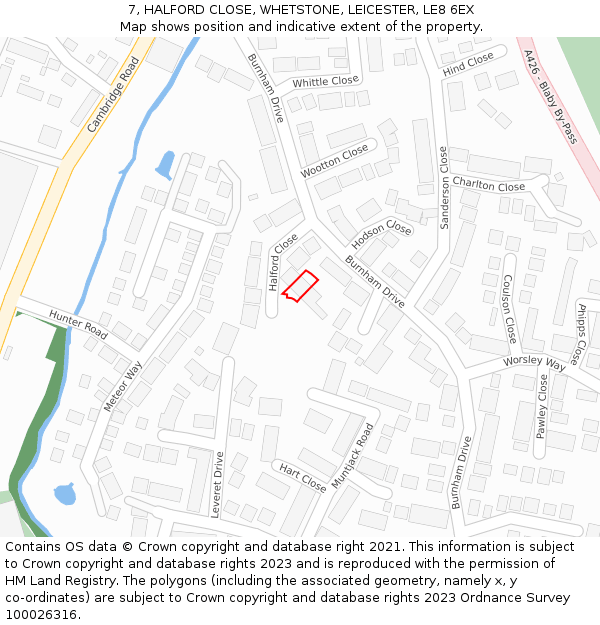 7, HALFORD CLOSE, WHETSTONE, LEICESTER, LE8 6EX: Location map and indicative extent of plot