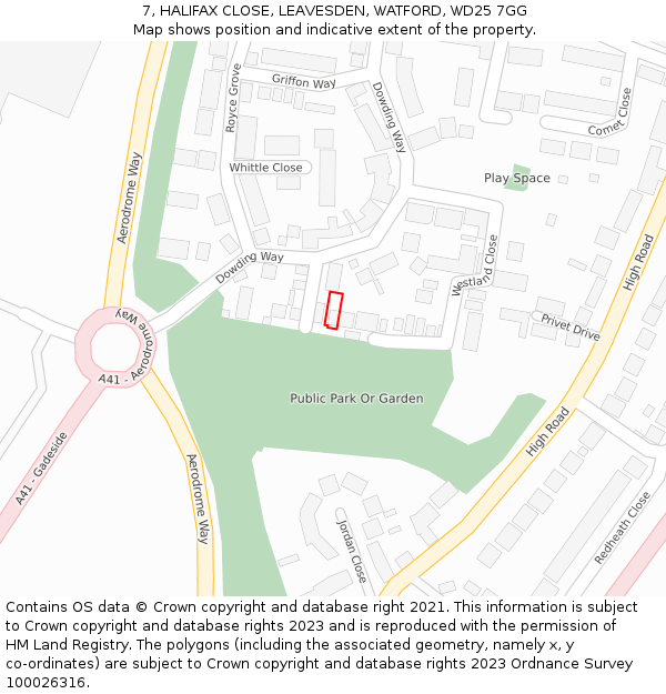 7, HALIFAX CLOSE, LEAVESDEN, WATFORD, WD25 7GG: Location map and indicative extent of plot