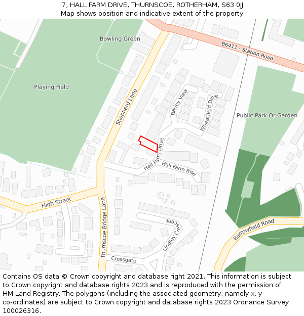 7, HALL FARM DRIVE, THURNSCOE, ROTHERHAM, S63 0JJ: Location map and indicative extent of plot
