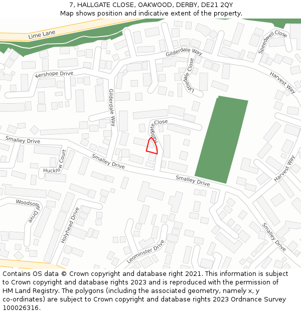 7, HALLGATE CLOSE, OAKWOOD, DERBY, DE21 2QY: Location map and indicative extent of plot