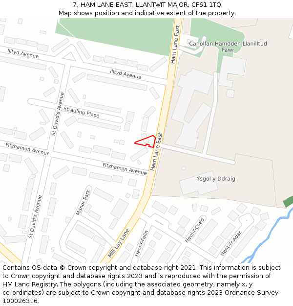 7, HAM LANE EAST, LLANTWIT MAJOR, CF61 1TQ: Location map and indicative extent of plot
