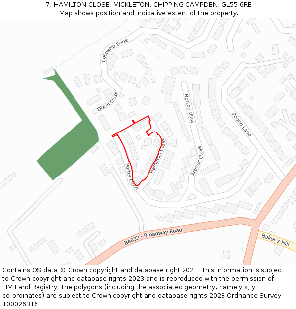7, HAMILTON CLOSE, MICKLETON, CHIPPING CAMPDEN, GL55 6RE: Location map and indicative extent of plot