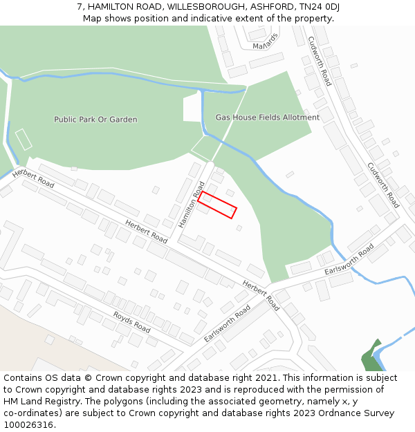 7, HAMILTON ROAD, WILLESBOROUGH, ASHFORD, TN24 0DJ: Location map and indicative extent of plot
