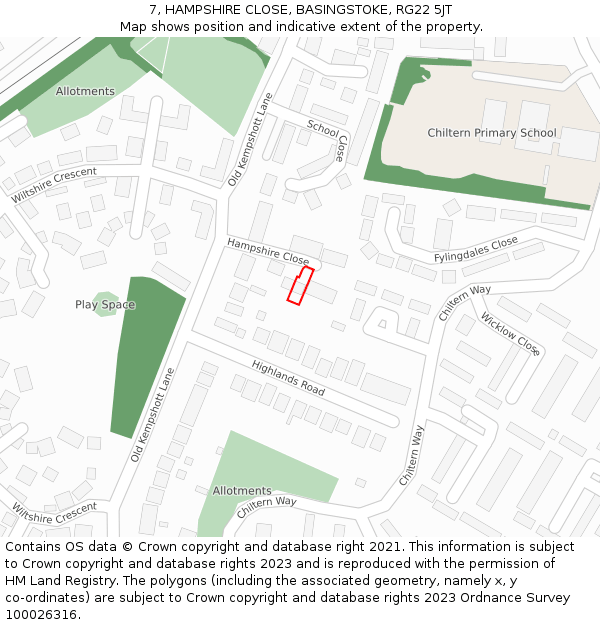 7, HAMPSHIRE CLOSE, BASINGSTOKE, RG22 5JT: Location map and indicative extent of plot