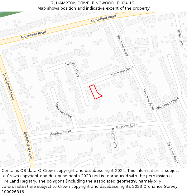 7, HAMPTON DRIVE, RINGWOOD, BH24 1SL: Location map and indicative extent of plot