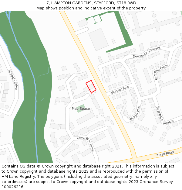 7, HAMPTON GARDENS, STAFFORD, ST18 0WD: Location map and indicative extent of plot