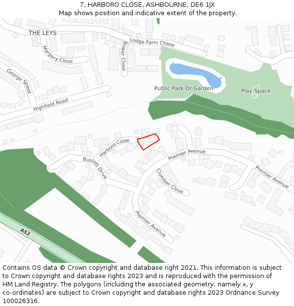 7, HARBORO CLOSE, ASHBOURNE, DE6 1JX: Location map and indicative extent of plot