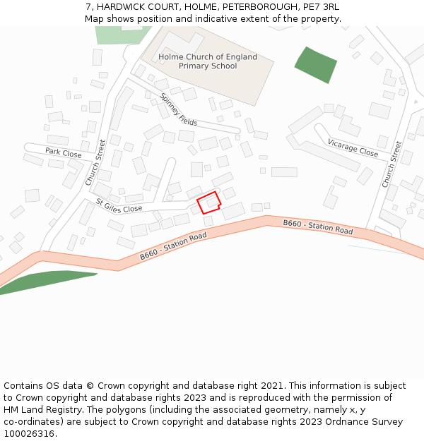 7, HARDWICK COURT, HOLME, PETERBOROUGH, PE7 3RL: Location map and indicative extent of plot