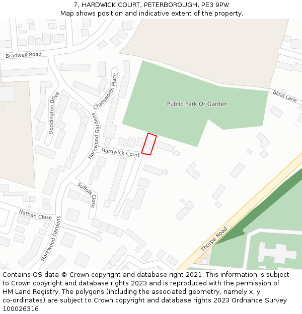 7, HARDWICK COURT, PETERBOROUGH, PE3 9PW: Location map and indicative extent of plot