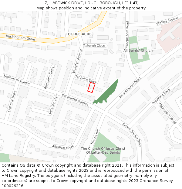 7, HARDWICK DRIVE, LOUGHBOROUGH, LE11 4TJ: Location map and indicative extent of plot