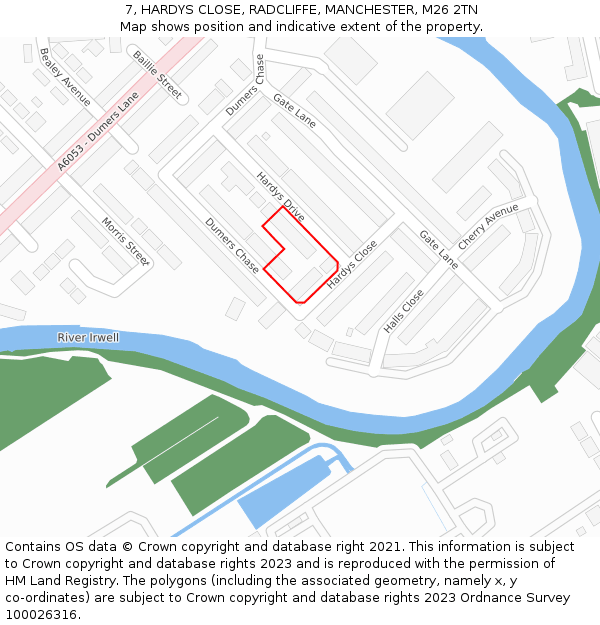 7, HARDYS CLOSE, RADCLIFFE, MANCHESTER, M26 2TN: Location map and indicative extent of plot