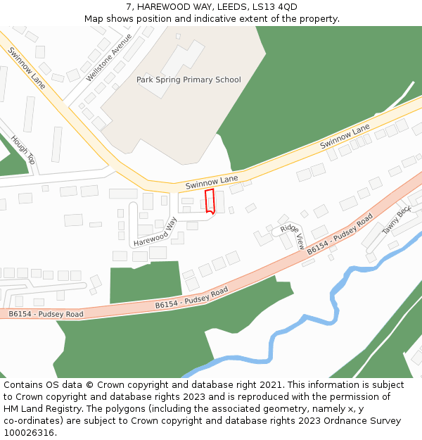7, HAREWOOD WAY, LEEDS, LS13 4QD: Location map and indicative extent of plot