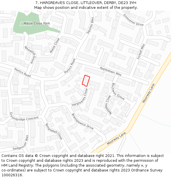 7, HARGREAVES CLOSE, LITTLEOVER, DERBY, DE23 3YH: Location map and indicative extent of plot