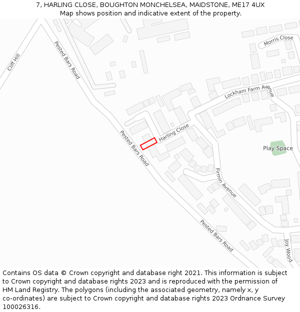 7, HARLING CLOSE, BOUGHTON MONCHELSEA, MAIDSTONE, ME17 4UX: Location map and indicative extent of plot