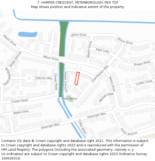 7, HARPER CRESCENT, PETERBOROUGH, PE4 7DF: Location map and indicative extent of plot