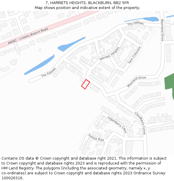 7, HARRIETS HEIGHTS, BLACKBURN, BB2 5FR: Location map and indicative extent of plot