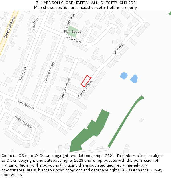 7, HARRISON CLOSE, TATTENHALL, CHESTER, CH3 9DF: Location map and indicative extent of plot