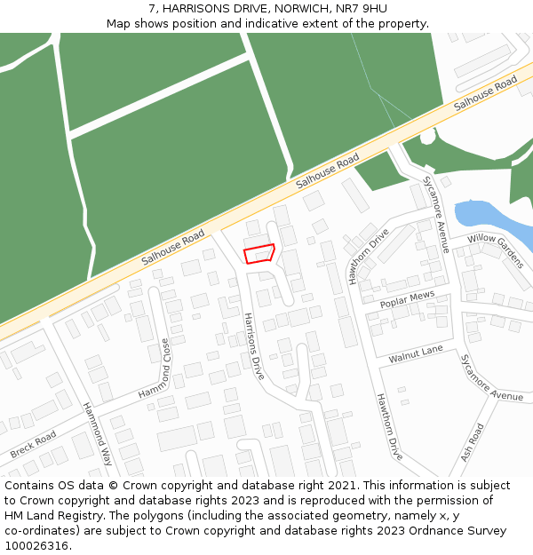 7, HARRISONS DRIVE, NORWICH, NR7 9HU: Location map and indicative extent of plot