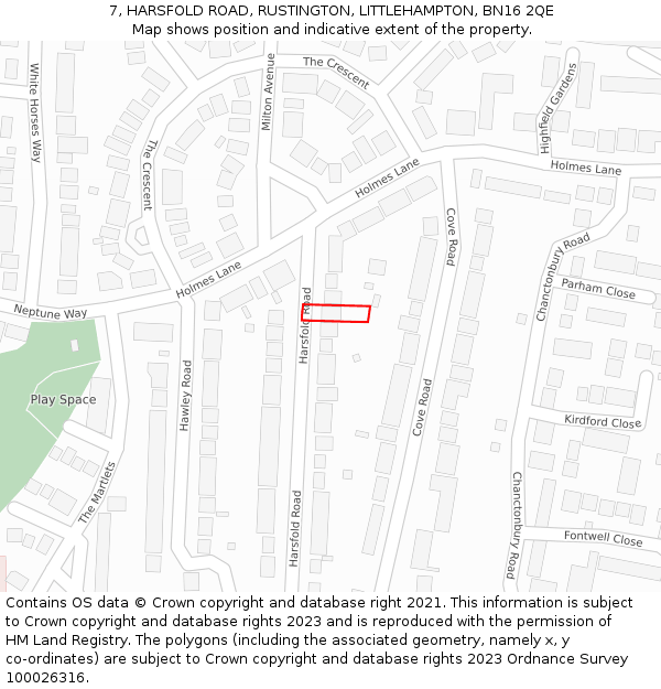 7, HARSFOLD ROAD, RUSTINGTON, LITTLEHAMPTON, BN16 2QE: Location map and indicative extent of plot