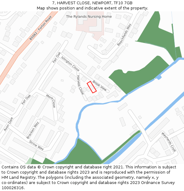7, HARVEST CLOSE, NEWPORT, TF10 7GB: Location map and indicative extent of plot
