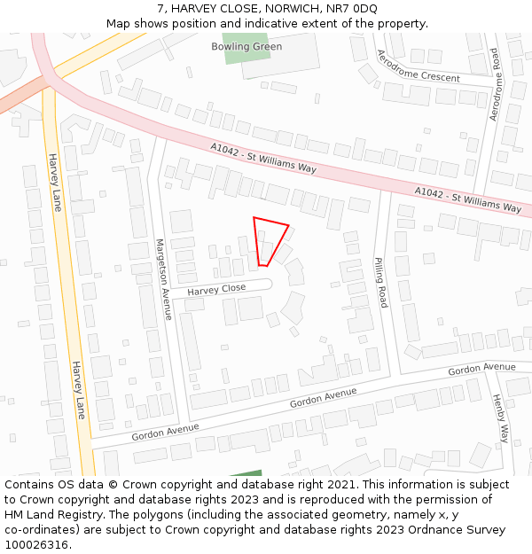 7, HARVEY CLOSE, NORWICH, NR7 0DQ: Location map and indicative extent of plot