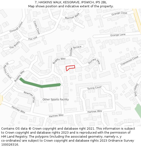 7, HASKINS WALK, KESGRAVE, IPSWICH, IP5 2BL: Location map and indicative extent of plot